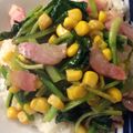 ベティ３'s cooksnap of when they made ポパイ(ほうれん草､ベーコン､コーン)丼.