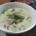 maaa。's cooksnap of when they made 簡単♪ほうれん草とベーコンの豆乳スープ.