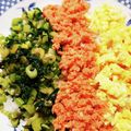 にこりん＊'s cooksnap of when they made お弁当にも！鮭フレークを使った♡三色丼♡.