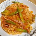 ゆき５'s cooksnap of when they made アスパラとベーコンのトマトクリームパスタ.