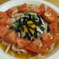 Nekozame's cooksnap of when they made レンジ温玉とトマトの冷やしかけ蕎麦.