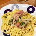 kaebun☆'s cooksnap of when they made ベーコン、きのこ、豆苗の和風パスタ.