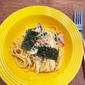 エル♀'s cooksnap of when they made 鮭きのこほうれん草のクリームスパゲッティ.