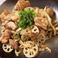 ちゃまたまご's cooksnap of when they made れんこんとお肉のにんにくバター醤油 覚書.