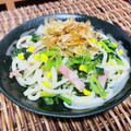 料理男子部's cooksnap of when they made ほうれん草とコーンのしょゆばたうどん.