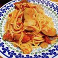 綴_つづる's cooksnap of when they made ナスとベーコン　エビのトマトソースパスタ.