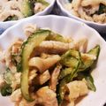 knkmym's cooksnap of when they made 鶏皮とキュウリのごまポン和え…みそ汁も♪.