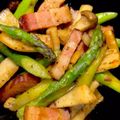 しゅがーぐらいだー's cooksnap of when they made 細アスパラとブロックベーコンと舞茸炒め.