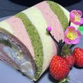 奏☆結ママ's cooksnap of when they made ♪ひな祭りに♪シフォンの３色ロールケーキ.