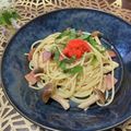 Laufen's cooksnap of when they made ベーコンとしめじの和風明太パスタ.