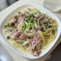 クックRDDWQB☆'s cooksnap of when they made 枝豆とソーセージのクリームフェットチーネ.