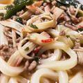 suminyaaan's cooksnap of when they made カニカマ入り挽肉と法蓮草のあんかけうどん.