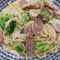 おりょう（＾−＾）'s cooksnap of when they made ウインナーとほうれん草のクリームパスタ.