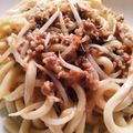 こみく's cooksnap of when they made 豚ひき肉ともやしのにんにく味噌焼きうどん.