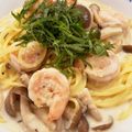 s2まる。's cooksnap of when they made 海老ときのこのわさびクリームパスタ.