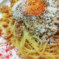 ノエル・ギャラガー's cooksnap of when they made おひとりさまの残り鶏そぼろで親子パスタ.