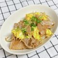 ゆづキッチン's cooksnap of when they made 簡単❀豚コマ肉ともやしのオイマヨ卵とじ❀.