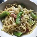 Rick_t's cooksnap of when they made スナップエンドウとベーコンのパスタ.