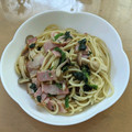 ラリー＆サラ's cooksnap of when they made きのことほうれん草とベーコンの和風パスタ.