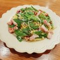 もちゅこ's cooksnap of when they made さやえんどうとベーコンのペペロンチーノ.