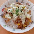 ☆３匹の子ぶた☆'s cooksnap of when they made ひき肉チーズ丼.