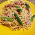 mamarenon's cooksnap of when they made アスパラとベーコンのチーズクリームパスタ.