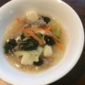 フランクフルトJr's cooksnap of when they made チンゲン菜と豚ひき肉の春雨ごま味噌スープ.