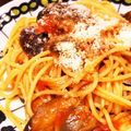 ★☆★アリエル★☆★'s cooksnap of when they made ナスとベーコン　エビのトマトソースパスタ.
