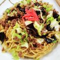 在宅勤務のおじさん's cooksnap of when they made 牛肉の挽肉キクラゲ醤油焼きそば.