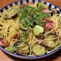 タケノフ's cooksnap of when they made 冷凍茄子と、ベーコンの超簡単☆和風パスタ.