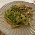 yoko__1120's cooksnap of when they made レタス＆アスパラと豚こま肉のオイマヨ炒め.