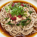♪eshara♪'s cooksnap of when they made 簡単✿サバ缶と梅おろしの冷し蕎麦✿.