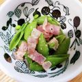 もにゃっこ's cooksnap of when they made スナップえんどうとベーコンのにんにく炒め.
