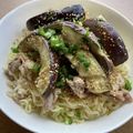 お塩と砂糖's cooksnap of when they made レンジで！豚バラなすのスタミナ汁なし麺.