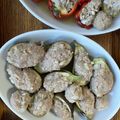 きゃろぽて's cooksnap of when they made レンジで出来る♪なすボートハンバーグ.