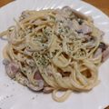 ナンキンハゼ's cooksnap of when they made きのことベーコンの醤油風味クリームパスタ.