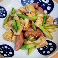 Pappyko's cooksnap of when they made アスパラとソーセージの豆腐炒め.