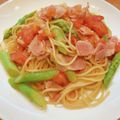 めいとうシェフ's cooksnap of when they made アスパラ＆ベーコンのトマトパスタ♪.