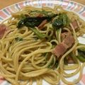 nanausako's cooksnap of when they made 空芯菜とベーコンのオイルソースパスタ♪.