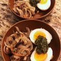 saki1010's cooksnap of when they made 温泉卵のバジルきのこソースがけ.