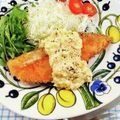 在宅勤務のおじさん's cooksnap of when they made 揚げない＊サーモンフライ　タルタルソース.