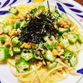 kinniko's cooksnap of when they made ☆おくら納豆和風バターぱすた☆.