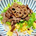 きなこもっちり's cooksnap of when they made 豚バラとふわとろ卵のチラシ寿司.