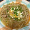 ザユミ's cooksnap of when they made 卵入り♫ひき肉ともやしのピリ辛スープ.