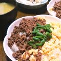 クリーピングタイム☆'s cooksnap of when they made 豆腐が入った卵のカサ増しふわふわ三色丼✨.