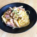 はるむママ♪'s cooksnap of when they made ベーコンときのこのクリームパスタ.