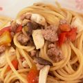 インド嫁's cooksnap of when they made ランチに！豚こまとトマトのパスタ.