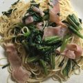 りお５１０'s cooksnap of when they made 春菊とベーコンのガーリックパスタ.