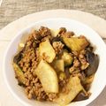 caruga's cooksnap of when they made 茄子とカブと豚ひき肉のピリ辛炒め.