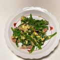 ピョンちゃん★'s cooksnap of when they made アスパラ菜★ベーコンと卵の炒めもの♪.